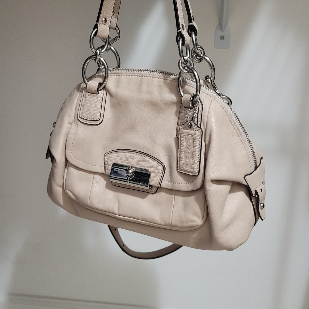 COACH Kristin Light Tan Pink Leather
Domed Satchel Convertible Bag